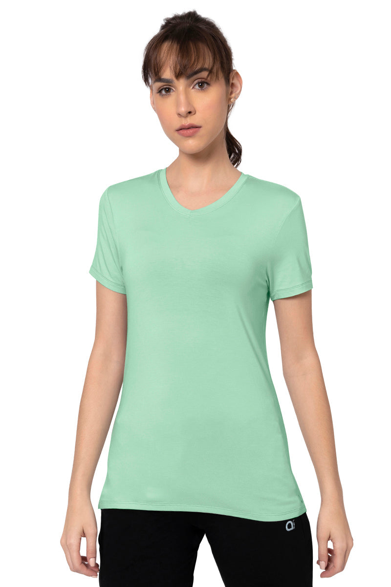 Amante Women's Short Sleeve Regular Fit Green V-neck T-Shirt